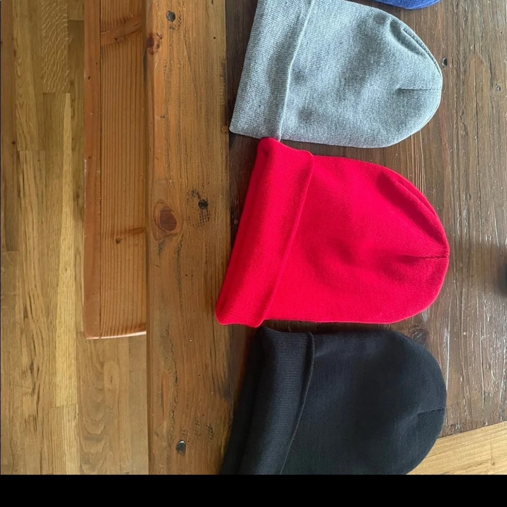 beanies 3 for 20 1 red,1 grey, 1 black